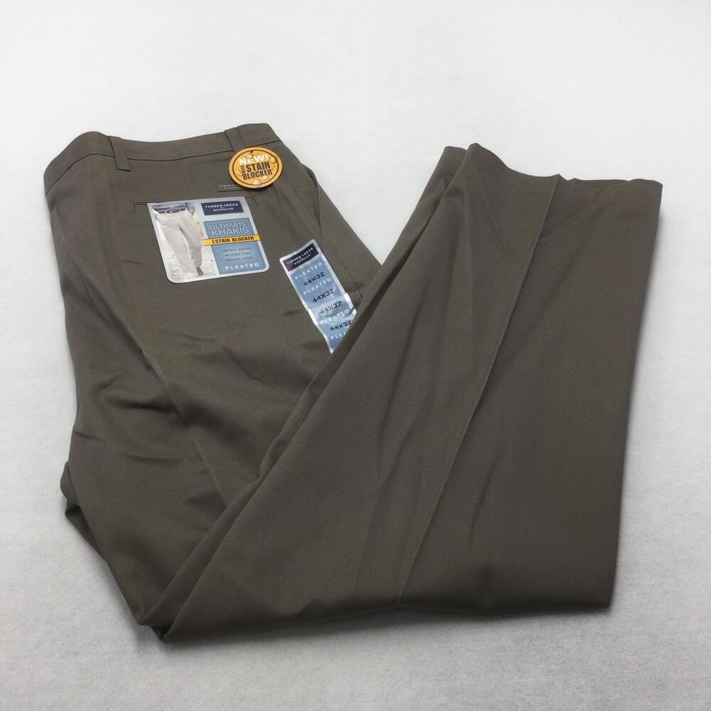 Timber Creek By Wrangler Pants Mens 44x32 Brown Khakis Pleated Stain Blocker